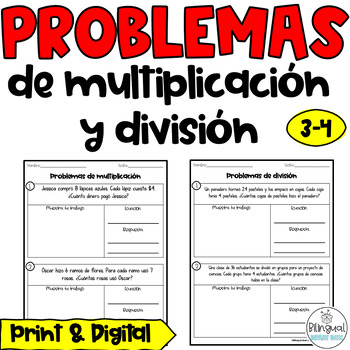 Preview of Multiplication and Division Word Problems in Spanish - Multiplicación y división