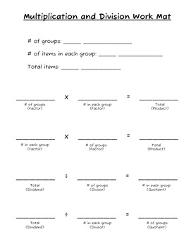 Preview of Multiplication and Division Work Mat