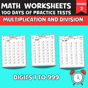 Preview of Multiplication and Division Worksheets, 100 days of practice tests,3rd,4th Grade
