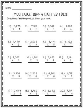 multiplication and division worksheets 4th grade by