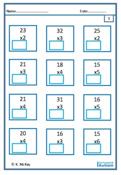 multiplication division by single digits worksheets autism math