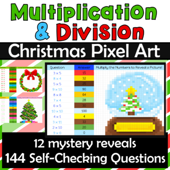 Preview of Multiplication and Division facts practice, Digital Christmas Pixel Art