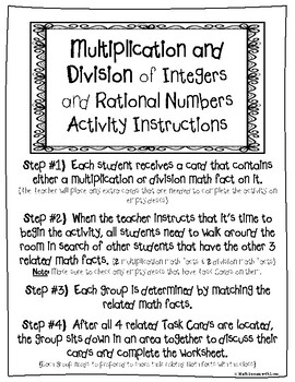 Multiplication and Division of Integers and Rational Numbers TASK CARD ...