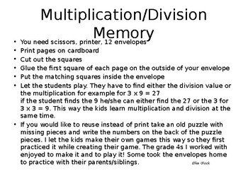 Preview of Fun and easy way to practice Multiplication and Division