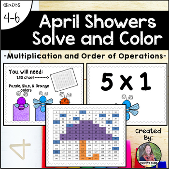 Preview of Multiplication and Order of Operations Mystery Picture, April Rain Shower