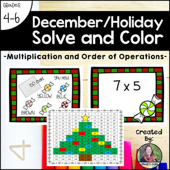 Preview of Multiplication and Order of Operations Mystery Picture Solve and Color, December