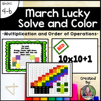 Preview of Multiplication and Order of Operations Mystery Picture, Solve and Color March