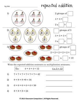 multiplication as repeated addition set worksheet anchor chart games