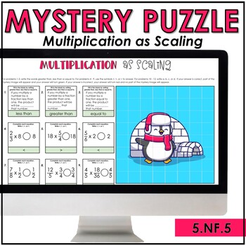 Preview of Multiplication as Scaling Digital Mystery Puzzle Pixel Art | 5.NF.5