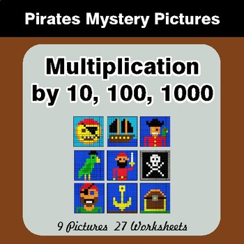 Multiplication by 10, 100, 1000 - Color-By-Number Math Mystery Pictures
