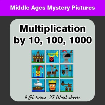 Multiplication by 10, 100, 1000 - Color By Number Math Mystery Pictures