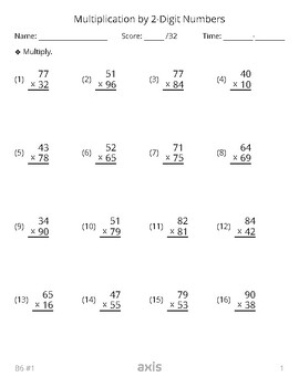 Multiplication by 2-Digit Numbers by Axis Math Worksheet Generator