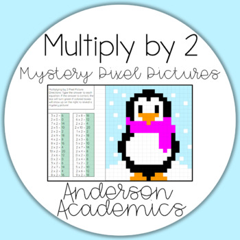 Preview of Multiplication by 2 Math Pixel Puzzle (Winter Penguin)
