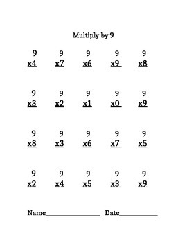 Preview of Multiplication by 9s for general and special ed practice