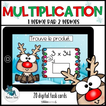 Preview of Multiplication de l'hiver 1 terme par 2 termes Boom Cards