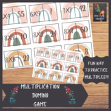 Multiplication dominos, maths game, boho rainbow theme,5-8 tables
