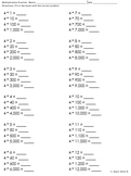 Multiplication extension practice 10s, 100s, 1,000s