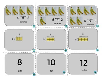 Preview of Multiplication fact cards with visuals and arrays (multiples 1-6 up to 12 times)