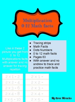 Preview of Multiplication facts, tracing flash Card handwriting math activity Special needs