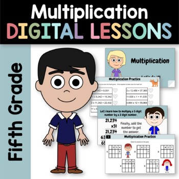 Preview of Multiplication for Fifth Grade | Interactive Google Slides | Math Review