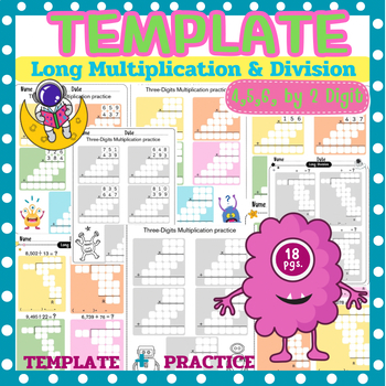 Preview of Multiplication & long Division Template and practice 4,5,6 digits by 2 digits