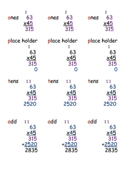 Multiplication steps for 2 digit by 2 digit numbers by Debi Weaver