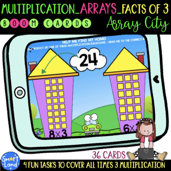 Preview of Multiplication with Arrays Facts of 3 digital cards | Array City