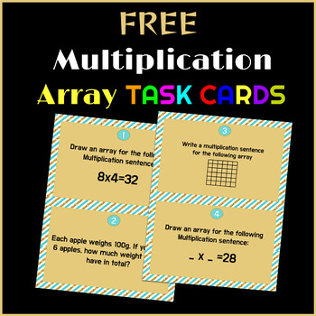 Preview of Multiplication with Arrays Task Cards (Word Problems, Factors, Products)