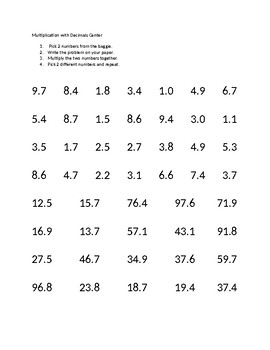 Preview of Multiplication with Decimals Center