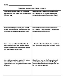 estimation word problems multiplication teaching resources tpt