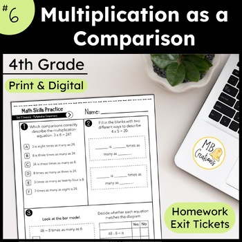 Preview of Multiplicative Comparison Worksheets and Exit Tickets - iReady Math 4th Grade L6