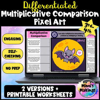 Preview of Multiplicative Comparison Word Problems Pixel Art Activity with Printables