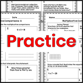 multiplication comparison worksheets by growing grade by