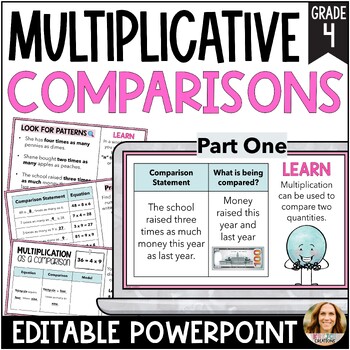 Preview of Multiplicative Comparisons Editable PowerPoint Lesson and Activities - 4th Grade
