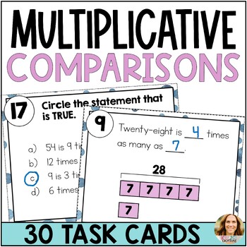 Preview of Multiplicative Comparisons Task Cards with Models and Word Problems - 4th Grade