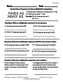 Multiplicative Comparisons (Times as Many as) Worksheets