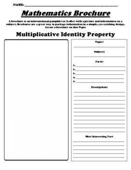 Preview of Multiplicative Identity Property "Informational Brochure" Worksheet & WebQuest