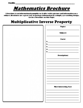 Preview of Multiplicative Inverse Property "Informational Brochure" Worksheet & WebQuest