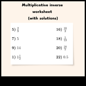 Preview of Multiplicative inverse worksheet (with solutions)