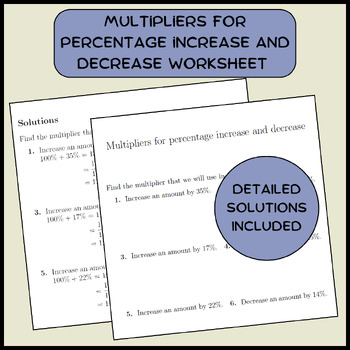 Preview of Multipliers for percentage increase and decrease worksheet (with solutions)