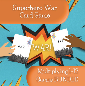 Preview of Multiply 1-12: Superhero War Card Game BUNDLE | Fact Fluency | Math Centers