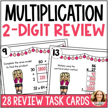 Preview of 2-Digit Multiplication Review Task Cards - 4th Grade Math Center