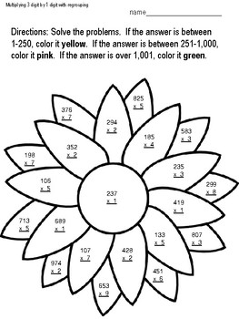 Multiply 3 Digit by 1 Digit - Solve and Color by Less Work More Play