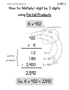 Preview of Multiply 3 digits by 1 digit with Partial Products Method Chart & Practice Pages
