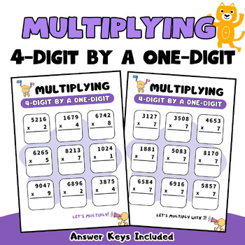 Preview of Multiply 4-Digit by a one-digit whole Numbers, Multiplication Worksheets