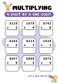 Preview of Multiply 4-Digit by a one-digit whole Numbers, Multiplication Worksheets