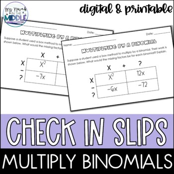Preview of Multiply Binomials Box Method (Do Now/ Exit Slips)- Digital/ Printable