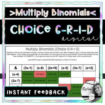 Preview of Multiply Binomials DIGITAL Choice Grid - - Algebra 1