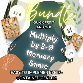 Preview of Multiply By 2-9 Memory Game Center Math Facts Fluency BUNDLE BOHO match