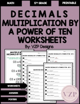Preview of Multiply Decimals by a Power of Ten - Worksheets